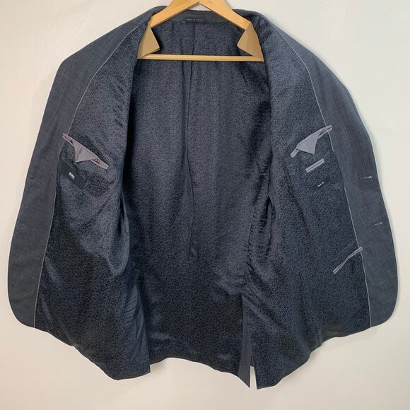 Boss Hugo Size 42L Men's Super 100 Sport Coat Blazer Jacket Gray Wool Business - Picture 3 of 12